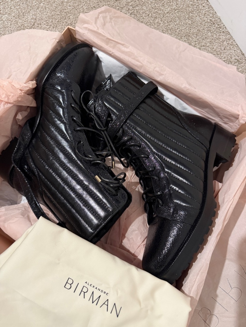 Alexandre Birman Black Quilted Lace-Up Combat Boots